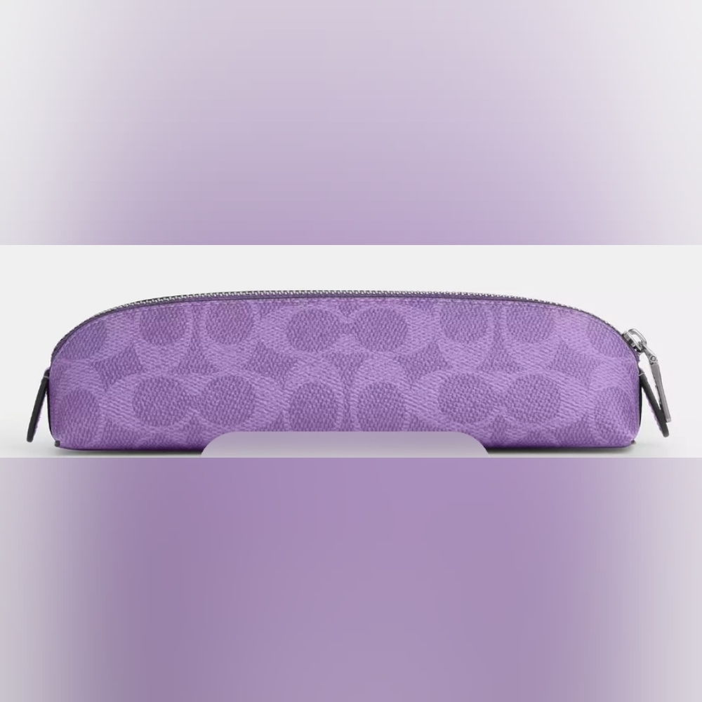 Coach Purple Textured Pencil/ Cosmetic Bag/Case with Zipper Closure